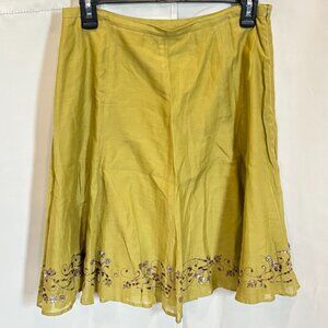 Reba‎ Skirt Size 6 Green Silk Blend Fairy Embellished Flare Western Boho 18609